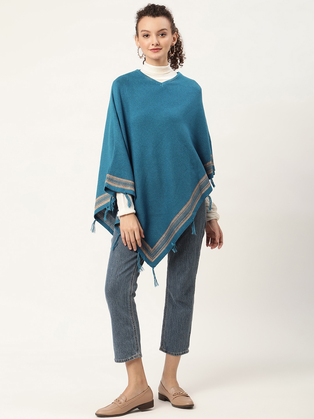 

American Eye Women Blue Solid Poncho