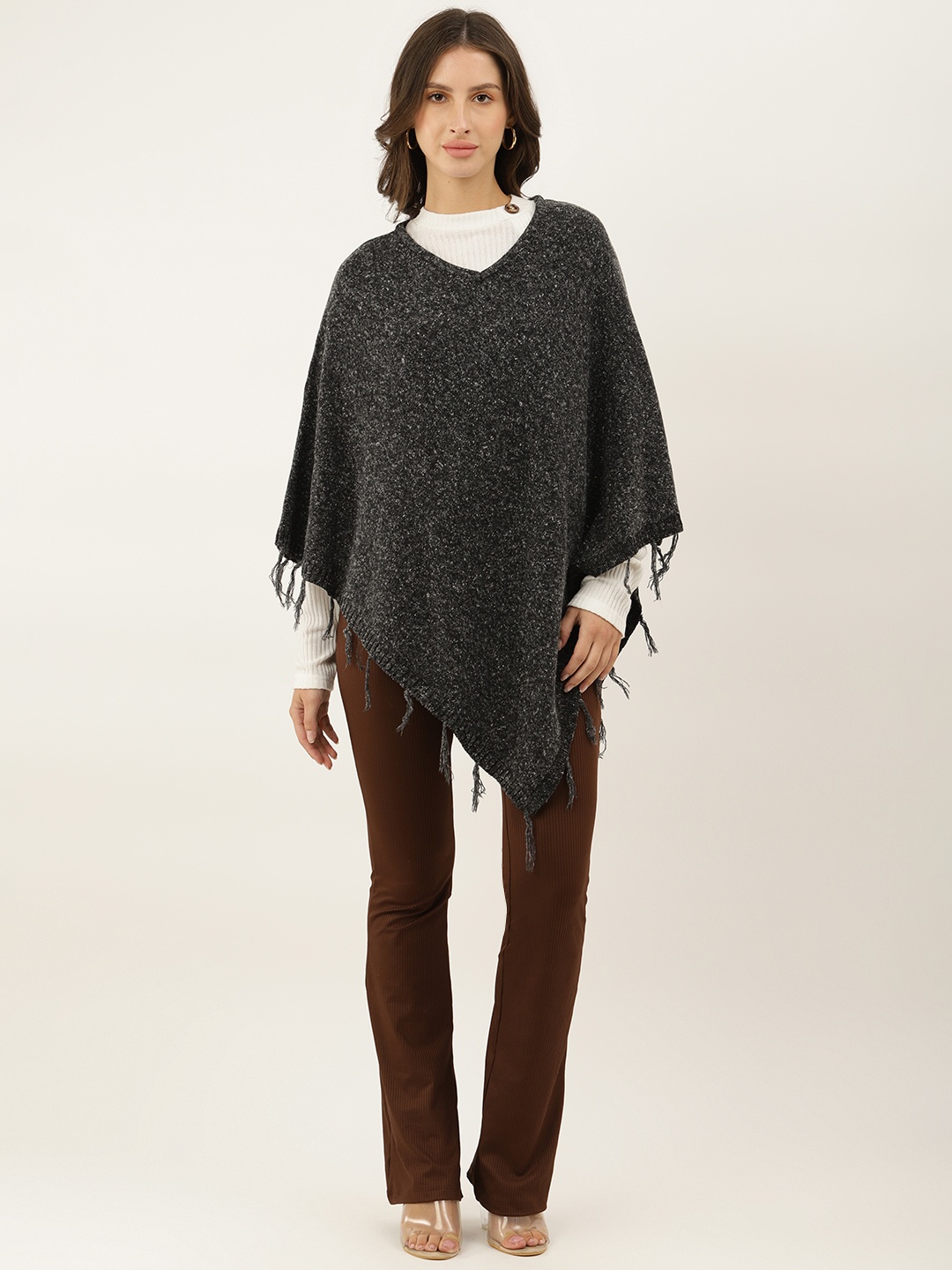 

American Eye Women Black Solid Poncho