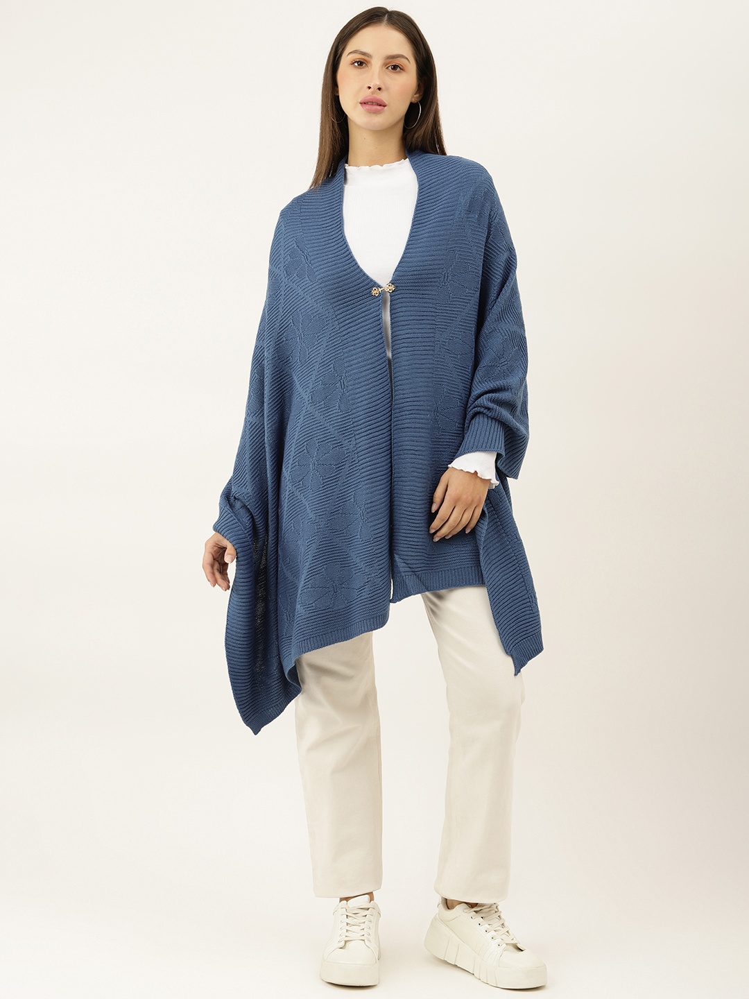 

American Eye Women Blue Self-Striped Front-Open Sweaters