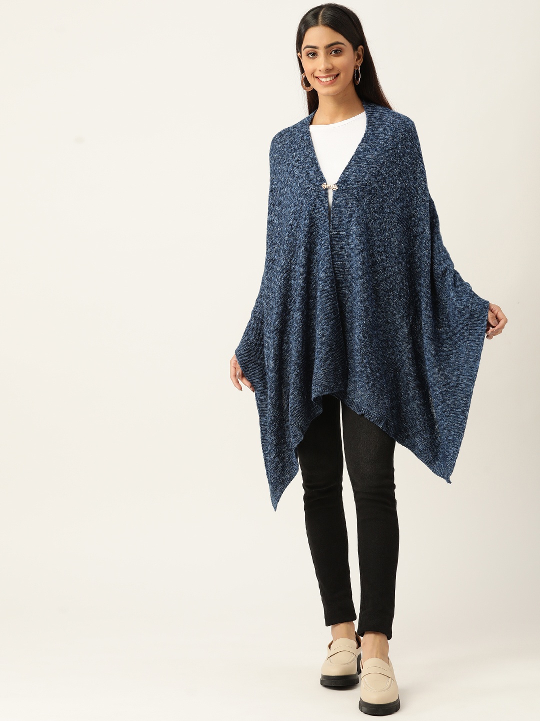 

American Eye Women Blue Acrylic Self-Design Front Open Sweater