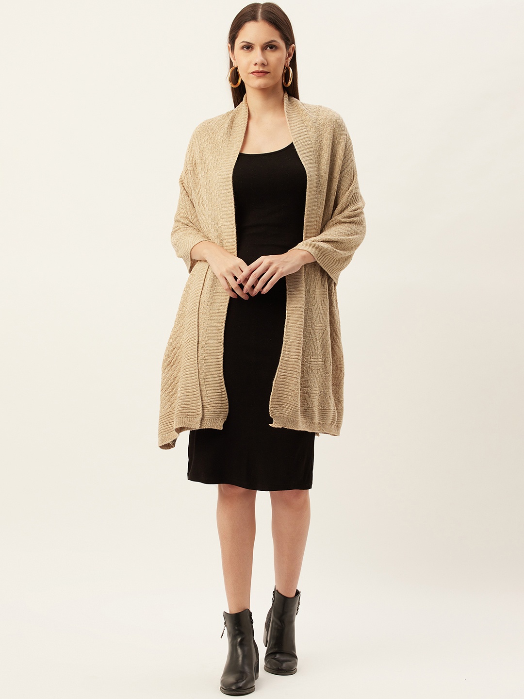 

American Eye Women Beige Self Design Shrug