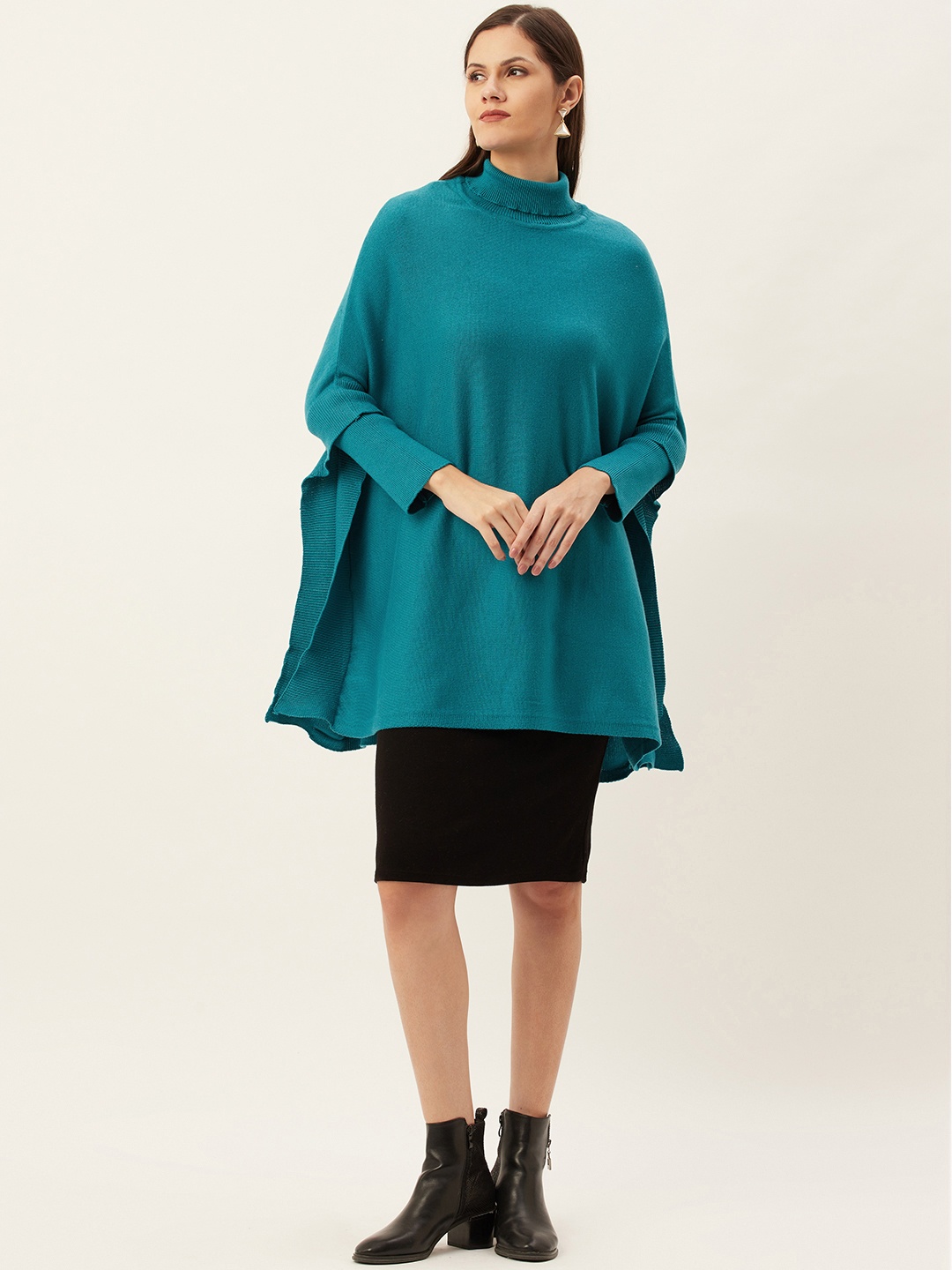 

American Eye Women Turquoise Blue Solid Longline Pullover