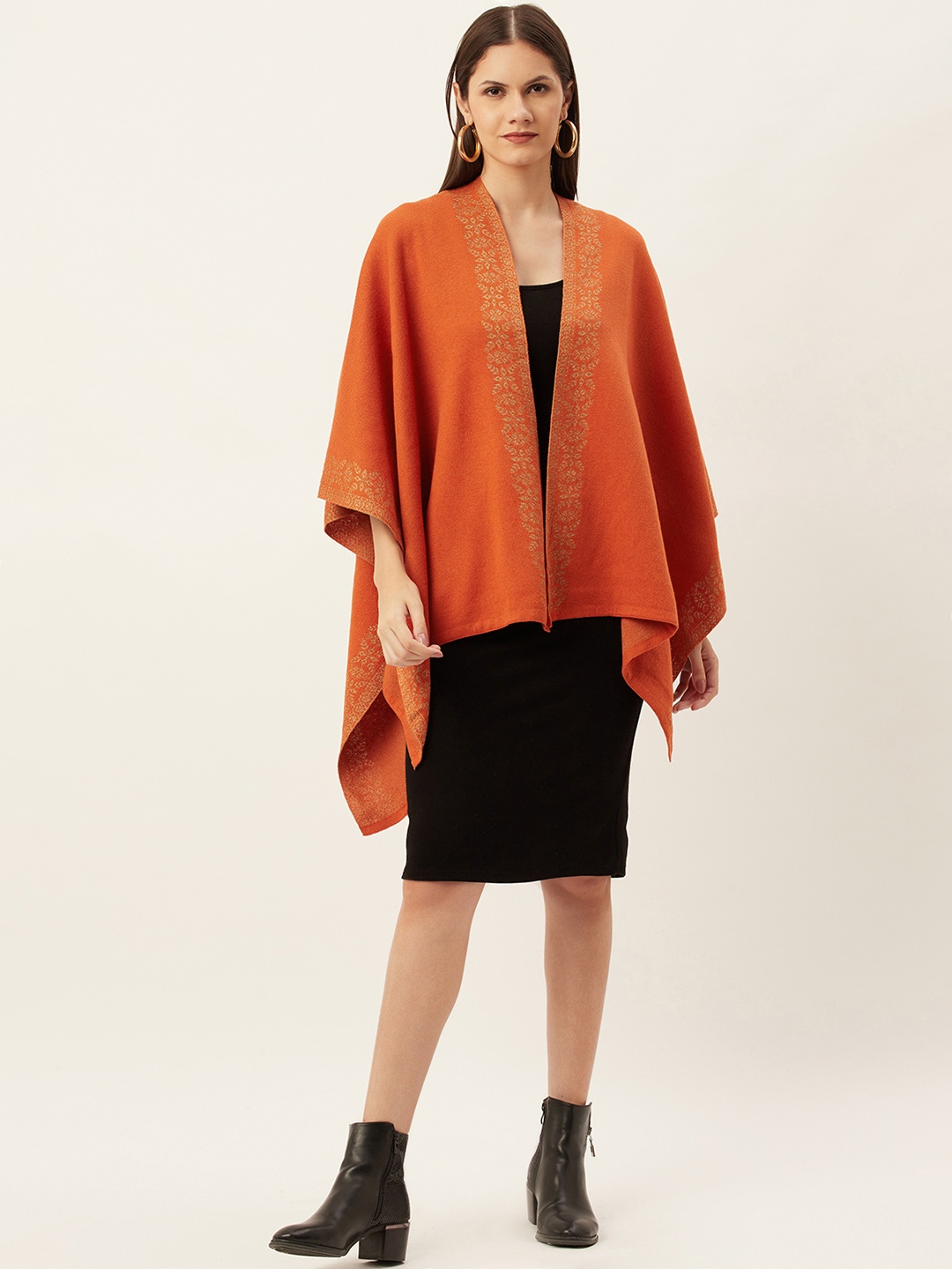 

American Eye Women Orange Solid Longline Front-Open Sweater