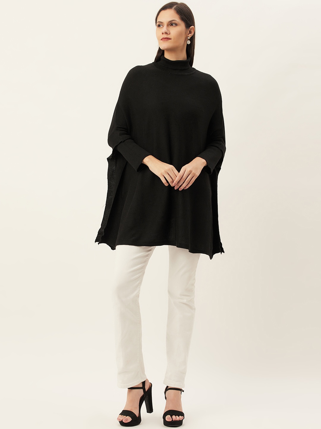 

American Eye Women Black Solid Longline Pullover