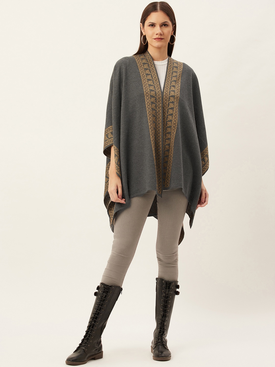 

American Eye Women Charcoal Grey Open Front Shrug