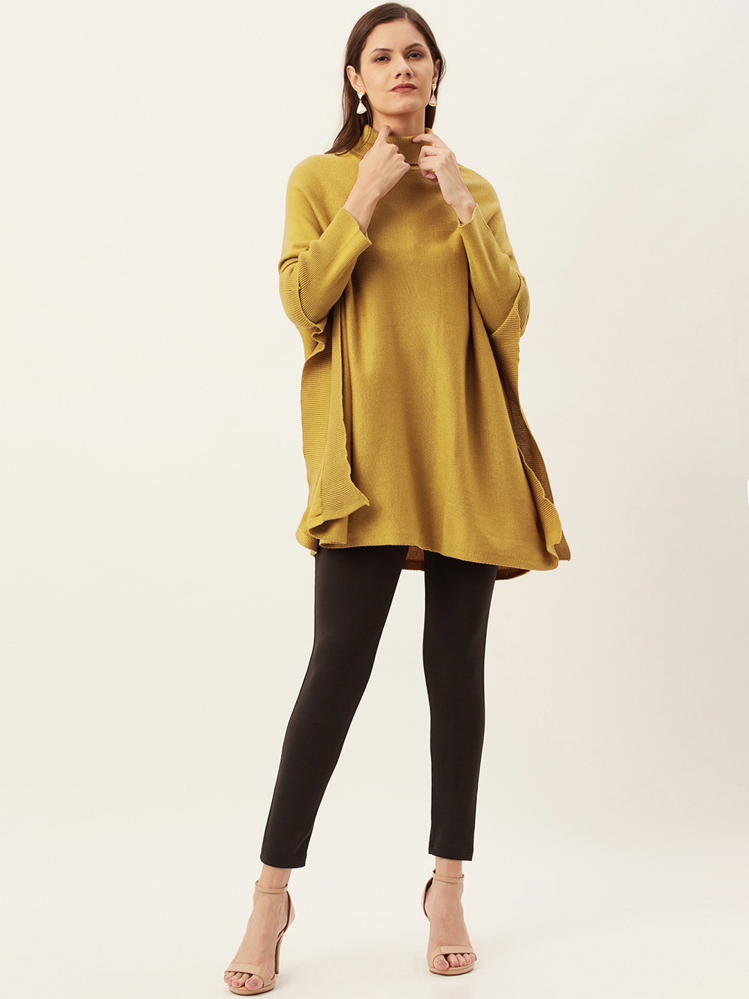 

American Eye Women Mustard Yellow Longline Poncho