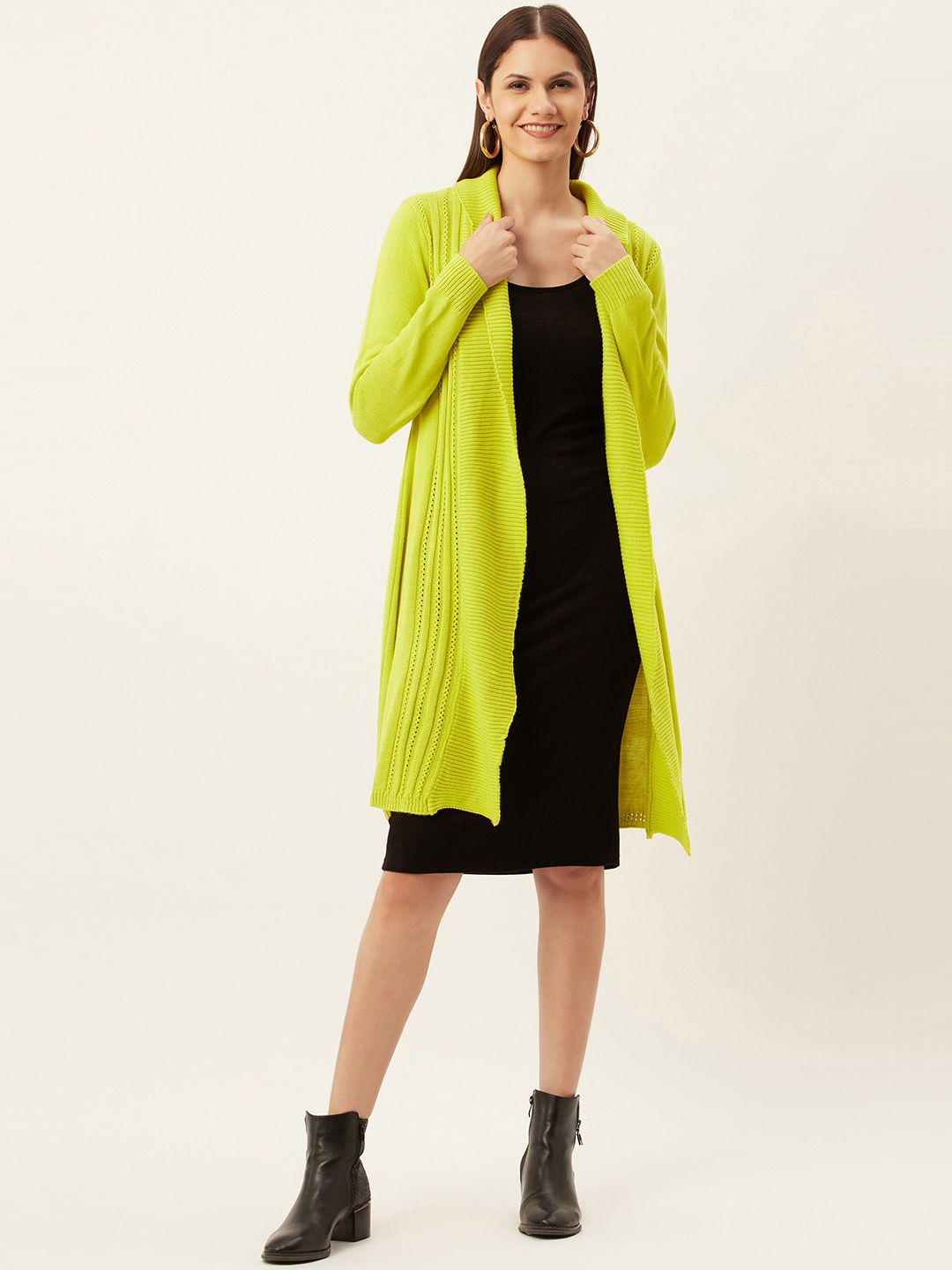 

American Eye Women Lime Green Cable Knit Longline
