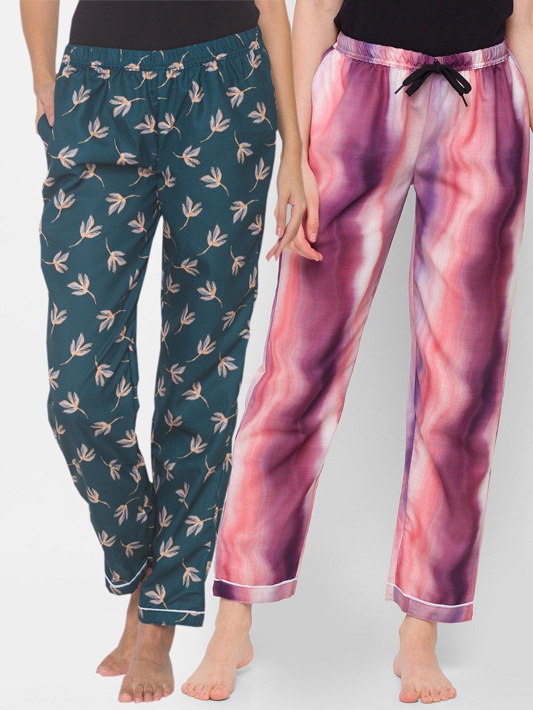 

FashionRack Women Pack Of 2 Printed Cotton Lounge Pants, Teal