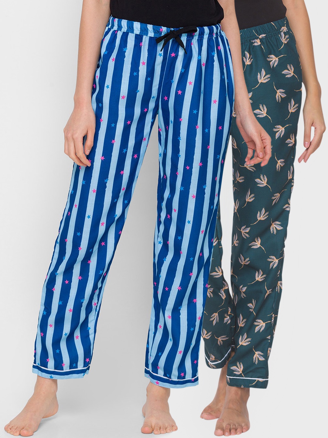

FashionRack Women Pack of 2 Green & Rust Printed Cotton Lounge Pants