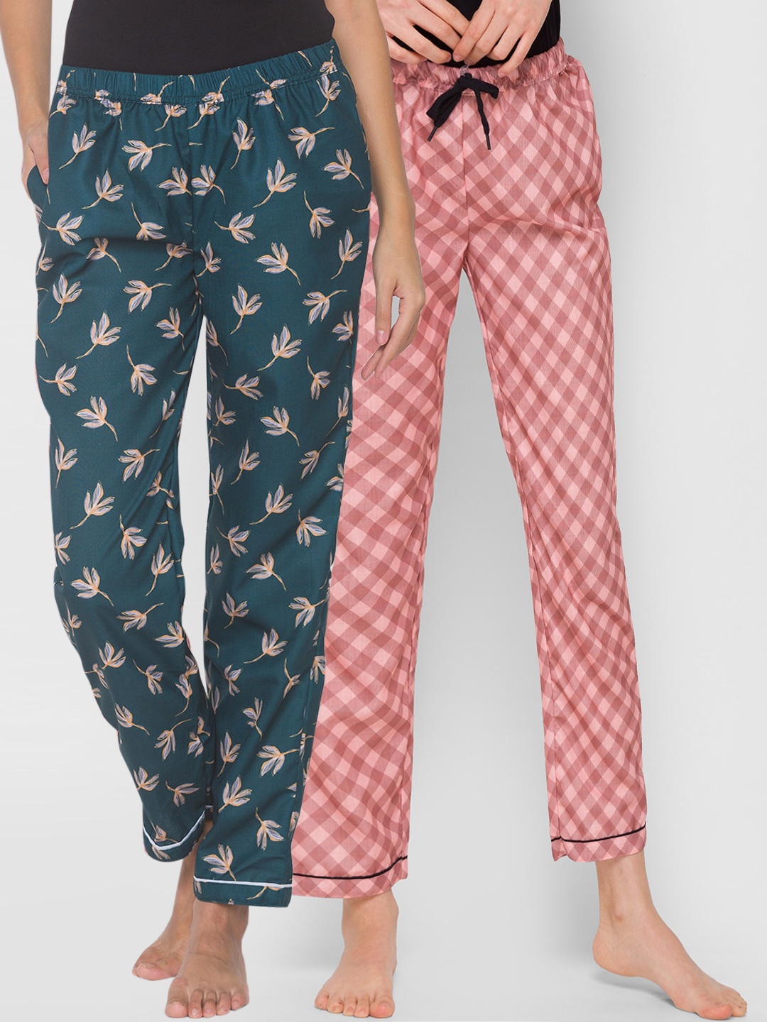 

FashionRack Women Pack of 2 Green & Rust Printed Cotton Lounge Pants