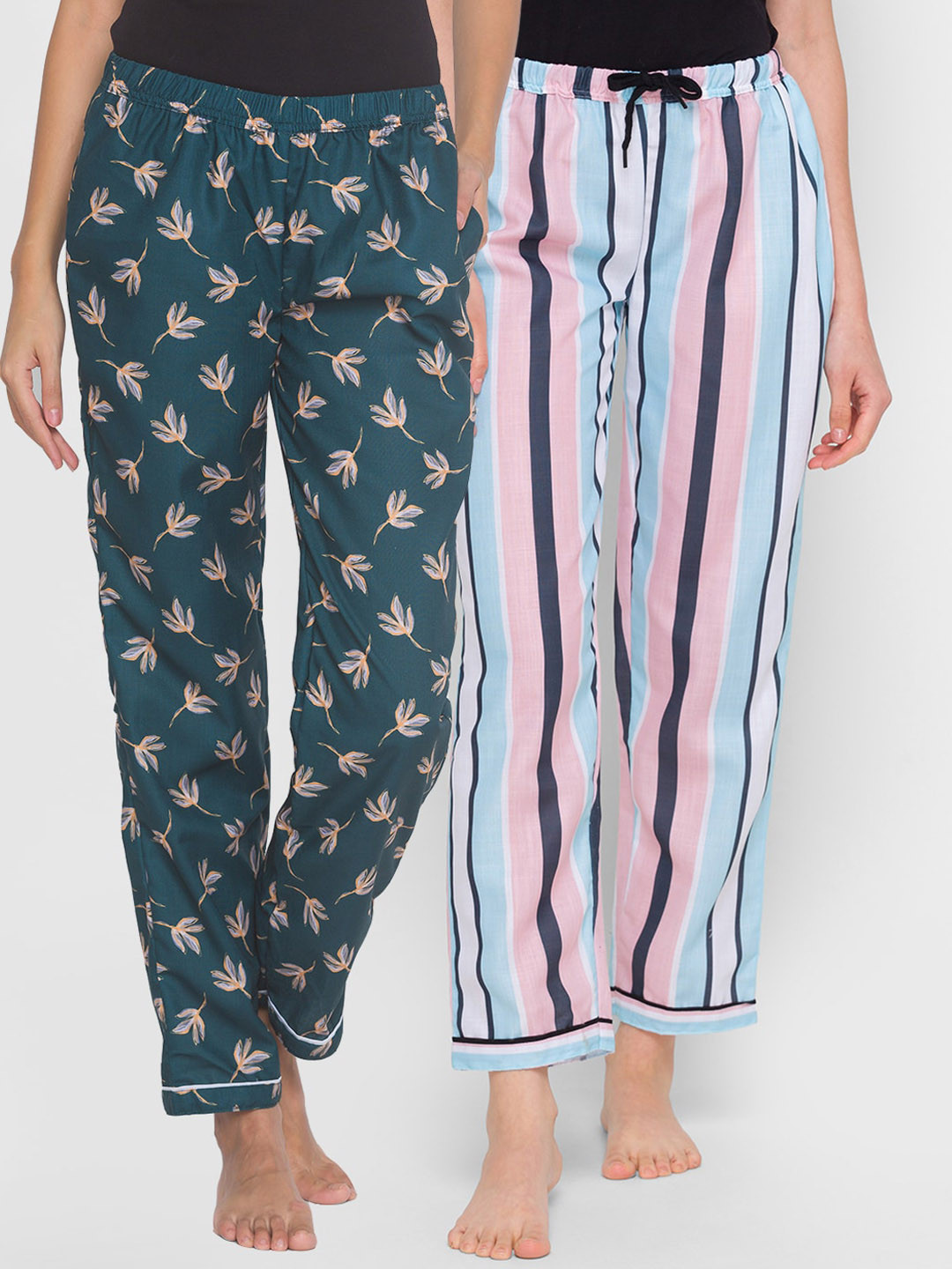 

FashionRack Women Pack Of 2 Pink & Green Printed Cotton Lounge Pants