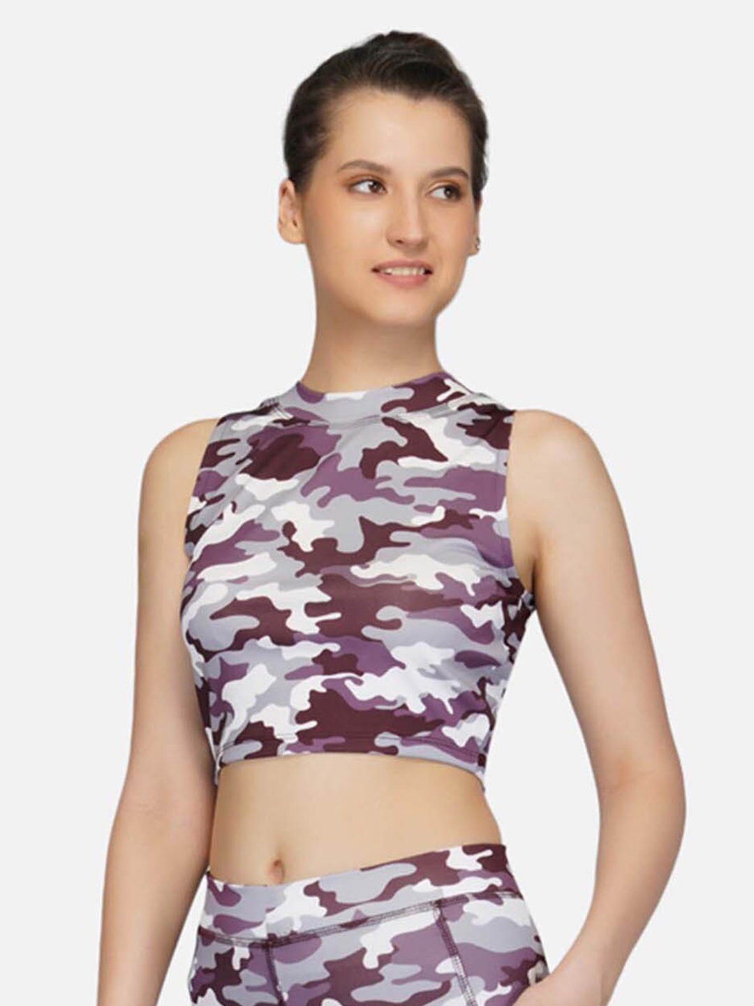 

IMPERATIVE Women Wine & Grey Printed Crop Top, Maroon