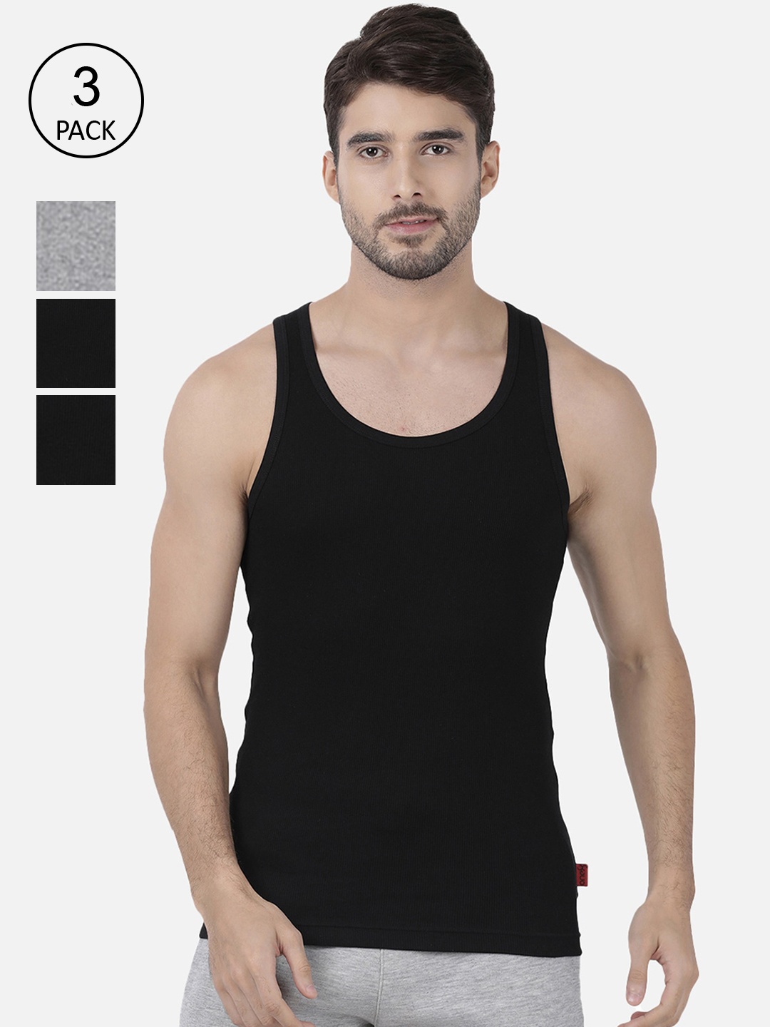 

one8 by Virat Kohli Men Pack Of 3 Black and Grey Solid Cotton Innerwear