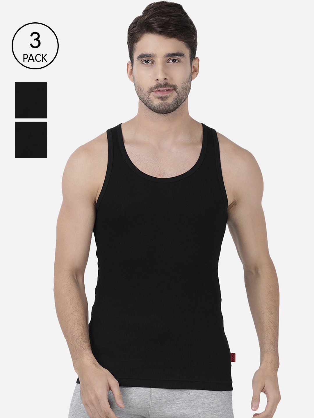 

one8 by Virat Kohli Men Pack Of 3 Black Solid Pure Cotton Innerwear Vests