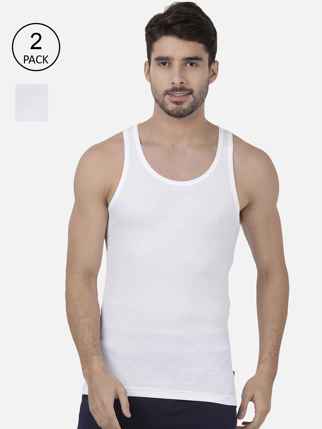 

one8 by Virat Kohli Men Pack Of 2 White Solid Cotton Innerwear Vests