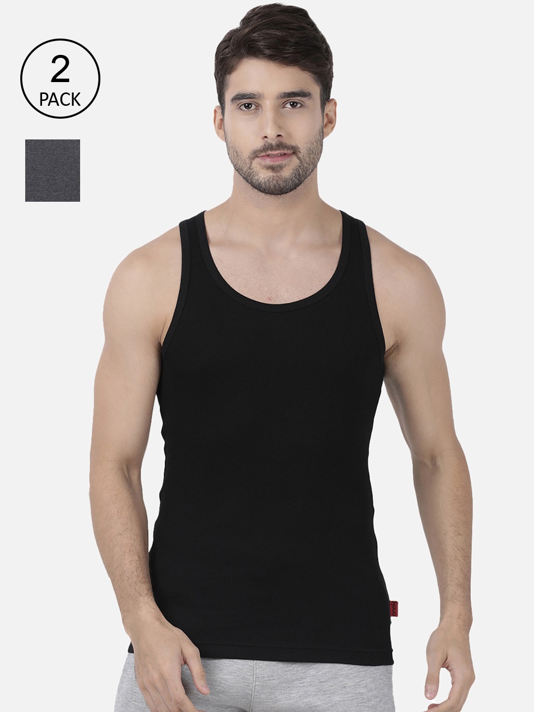 

one8 by Virat Kohli Men Pack Of 2 Solid Pure Cotton Innerwear Vest, Black