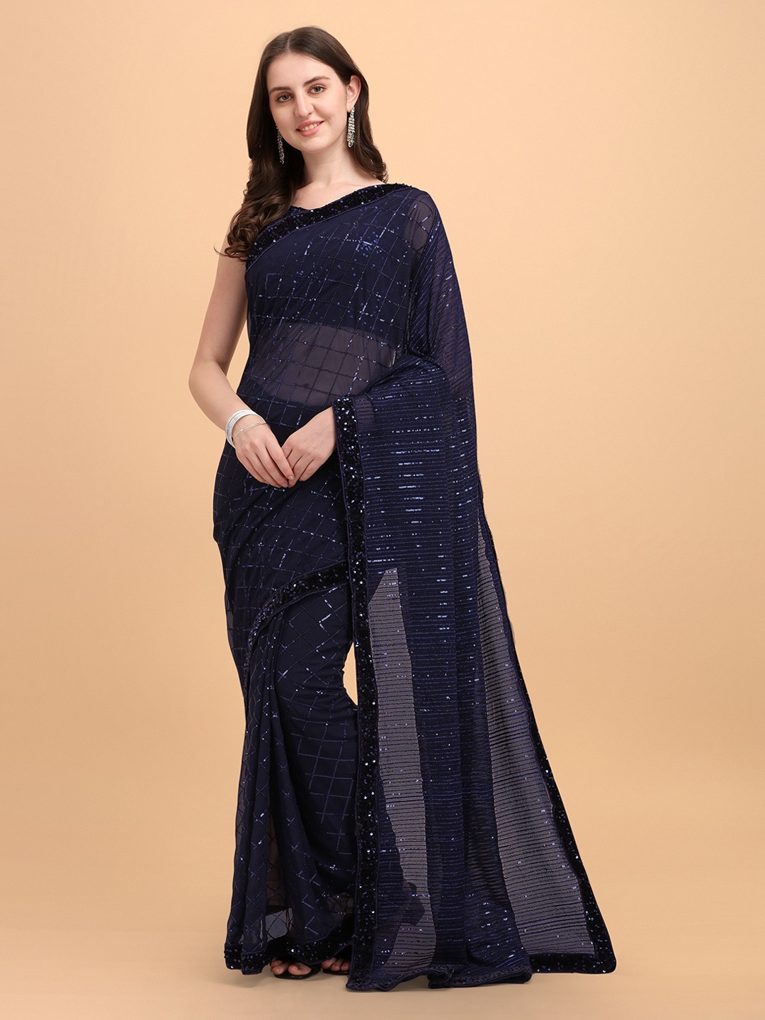 

Fashion Basket Navy Blue Embellished Saree