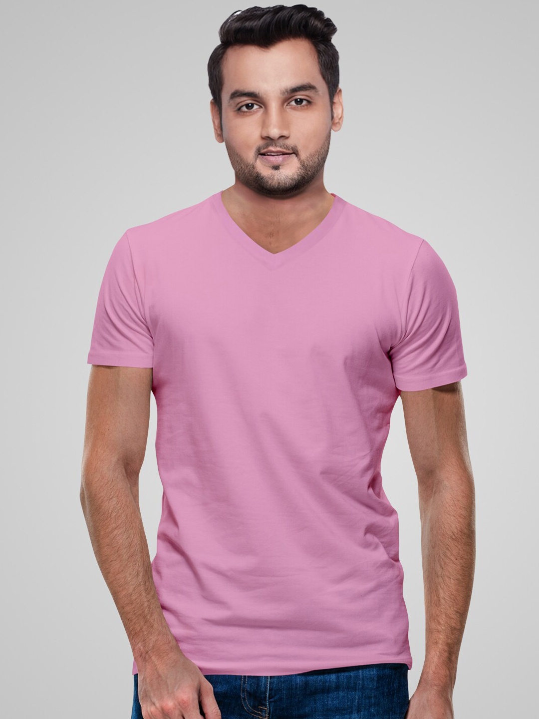 

Pootlu Men Pink V-Neck T-shirt