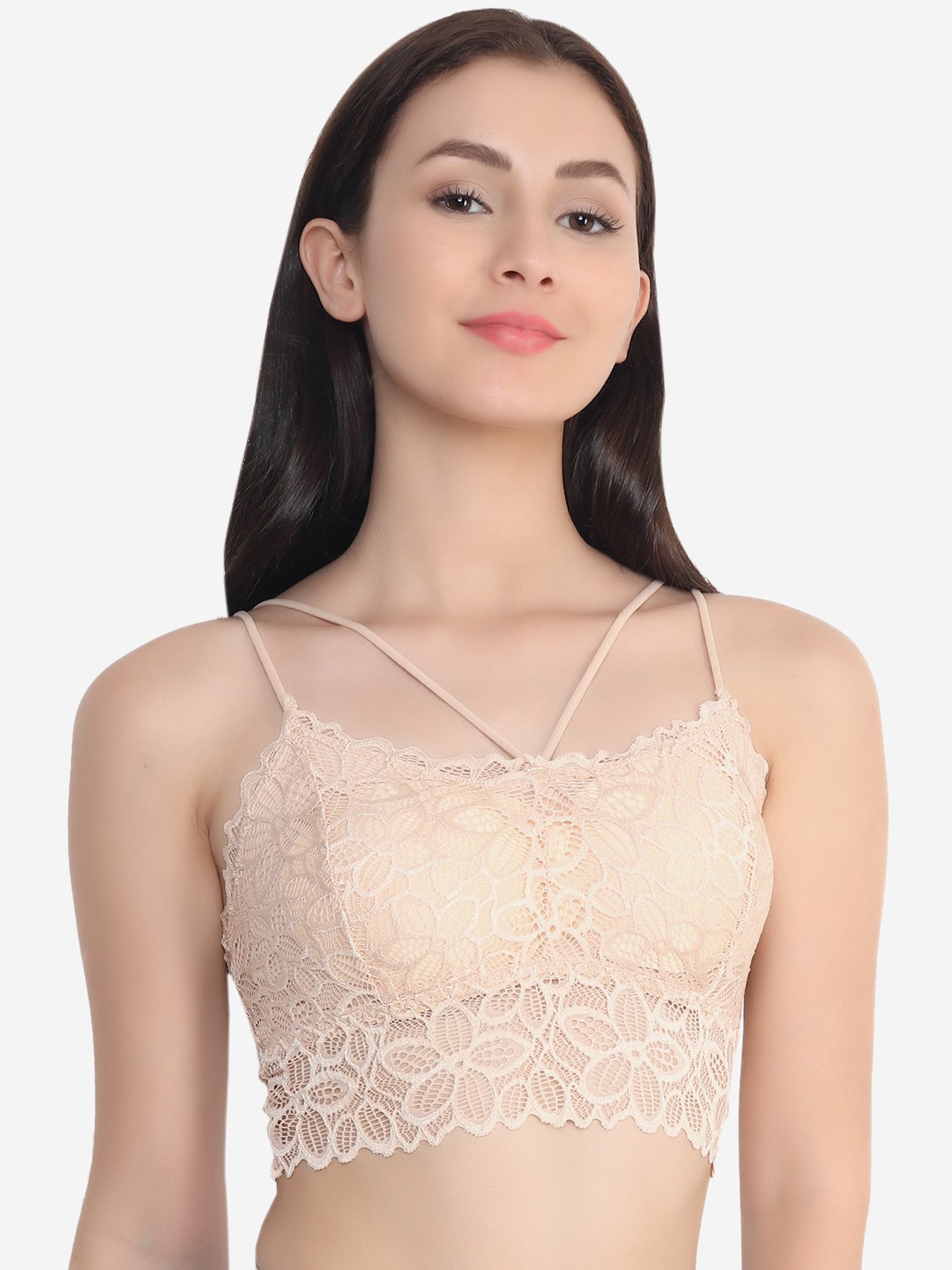 

XOXO Design Beige Floral Designed Lace Bralette Bra