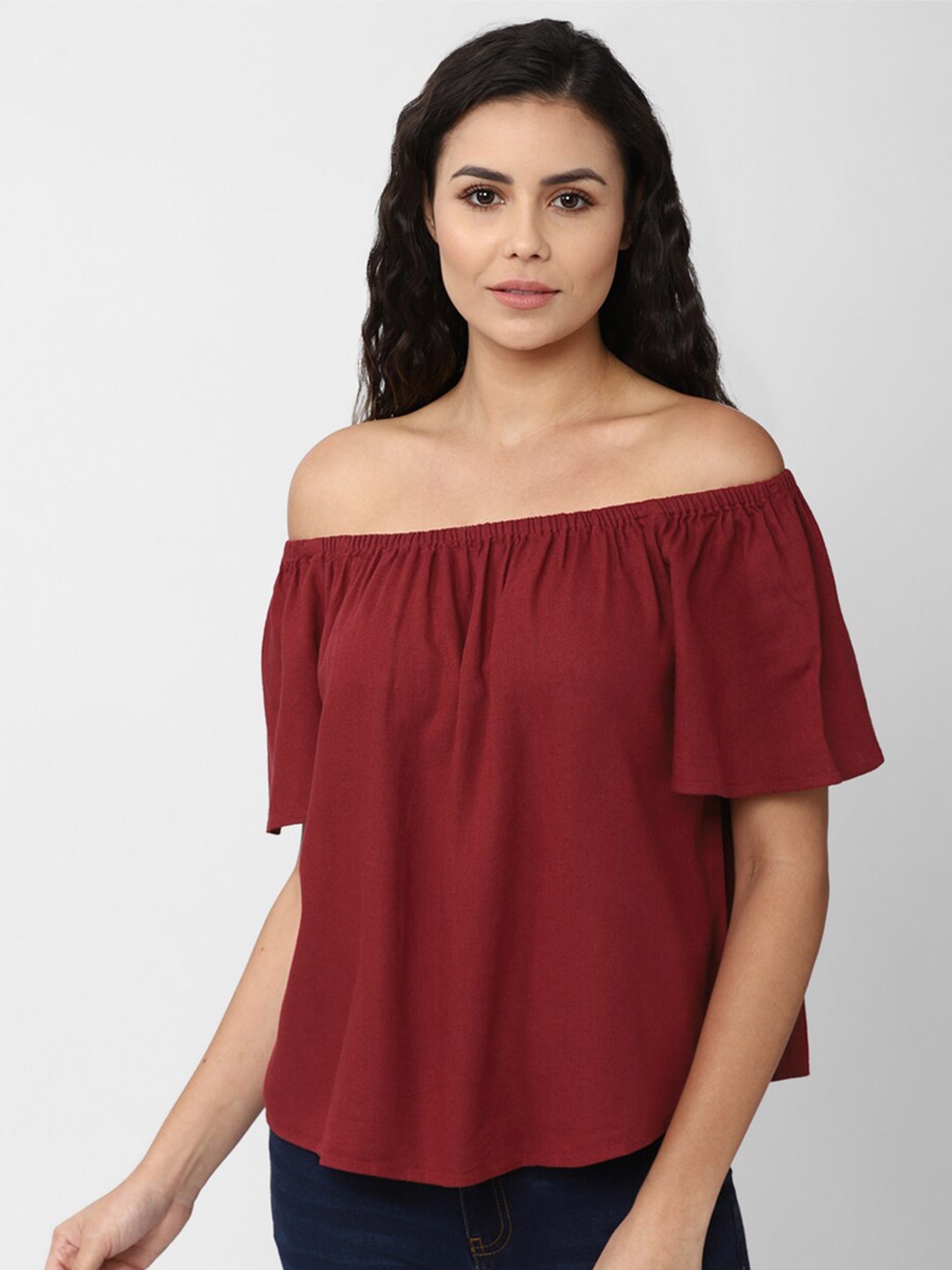 

Van Heusen Woman Maroon Off-Shoulder Bardot Top