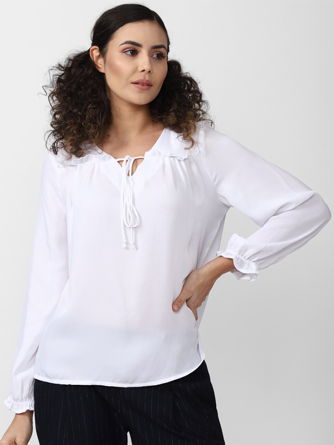 

Van Heusen Woman Tie-Up Neck Formal Puff Sleeves Top, White