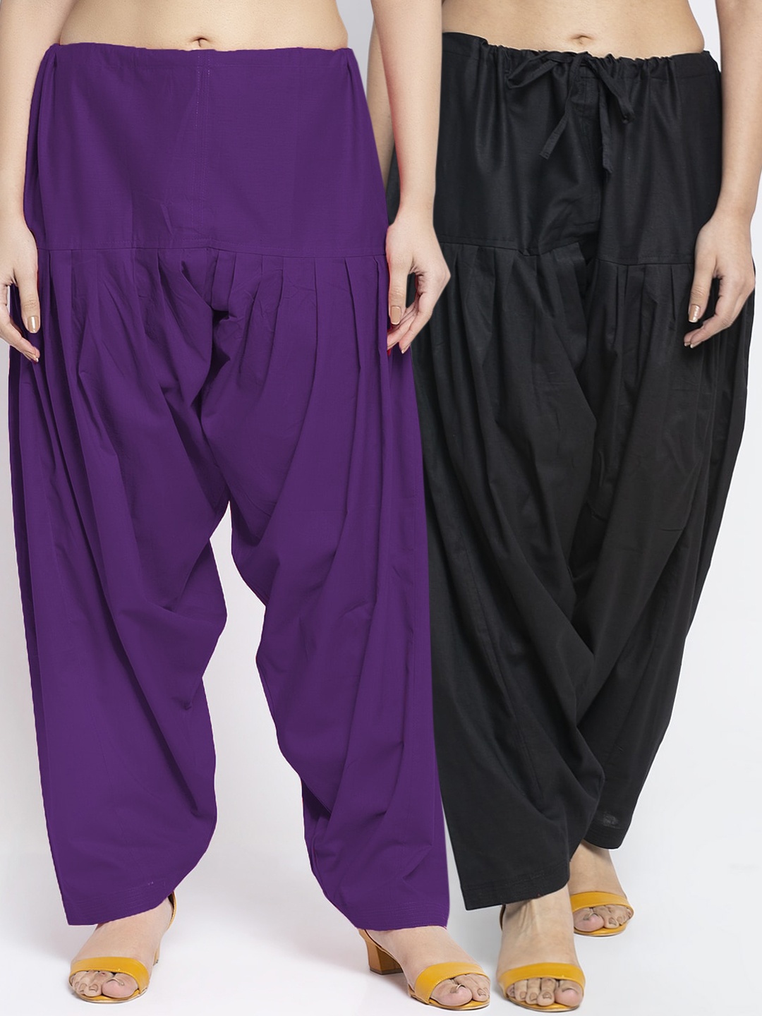 

Jinfo Women Pack Of 2 Black & Purple Solid Pure Cotton Loose-Fit Salwar