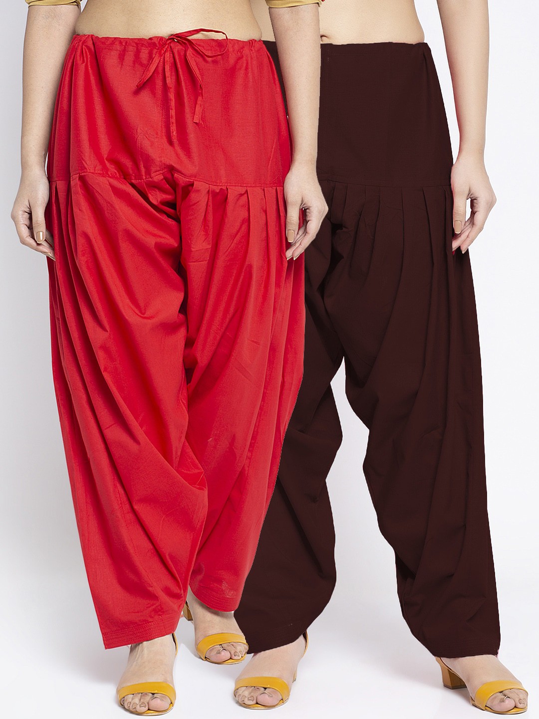 

Jinfo Women Pack Of 2 Red & Brown Solid Cotton Salwars