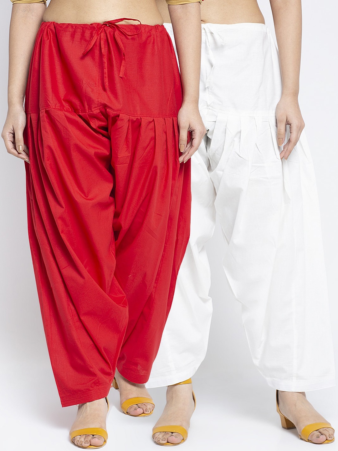 

Jinfo Women Pack of 2 Solid Loose Fit Pure Cotton Salwars, Red