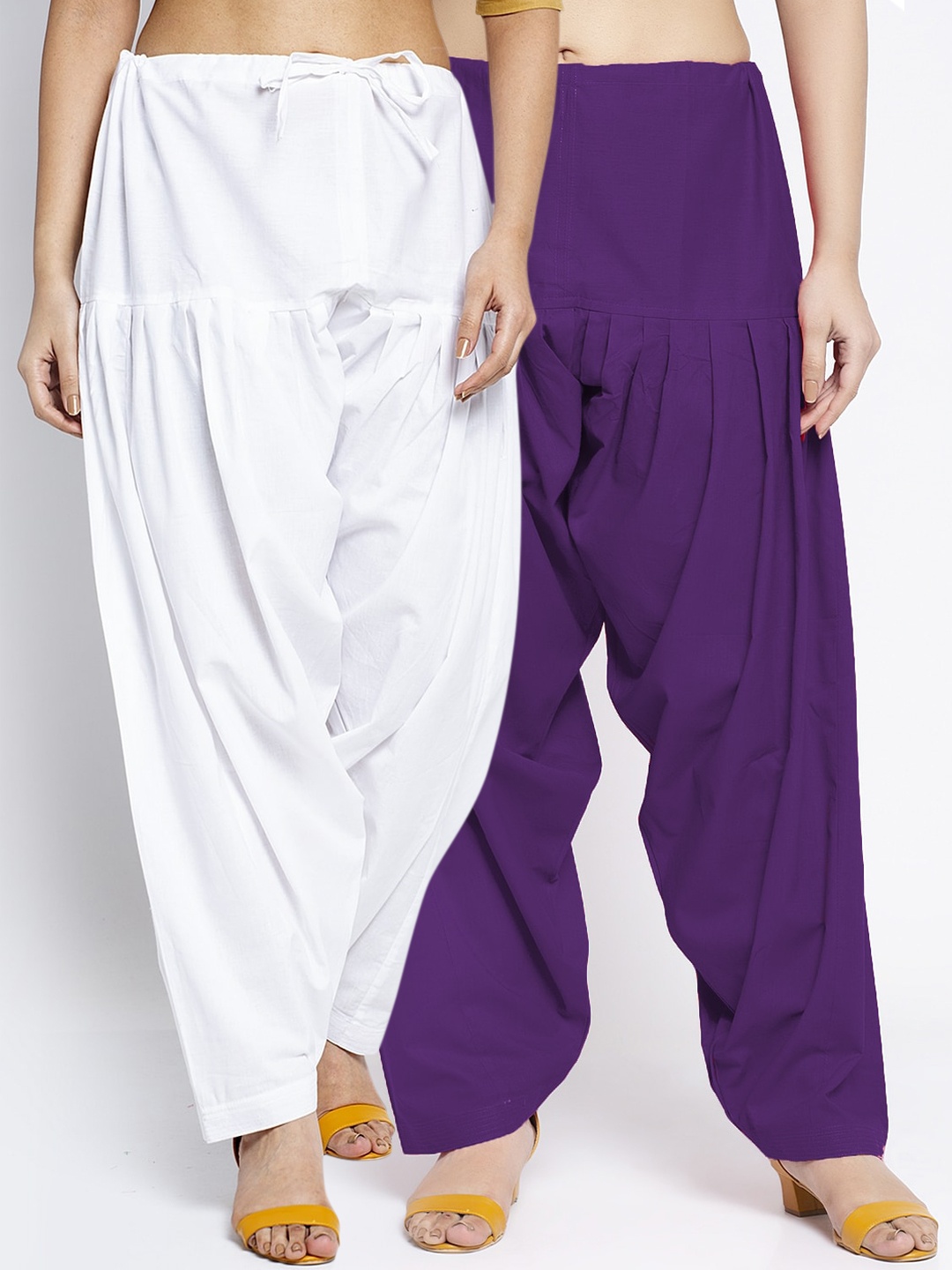 

Jinfo Women Pack Of 2 White & Purple Loose Fit Solid Cotton Salwar