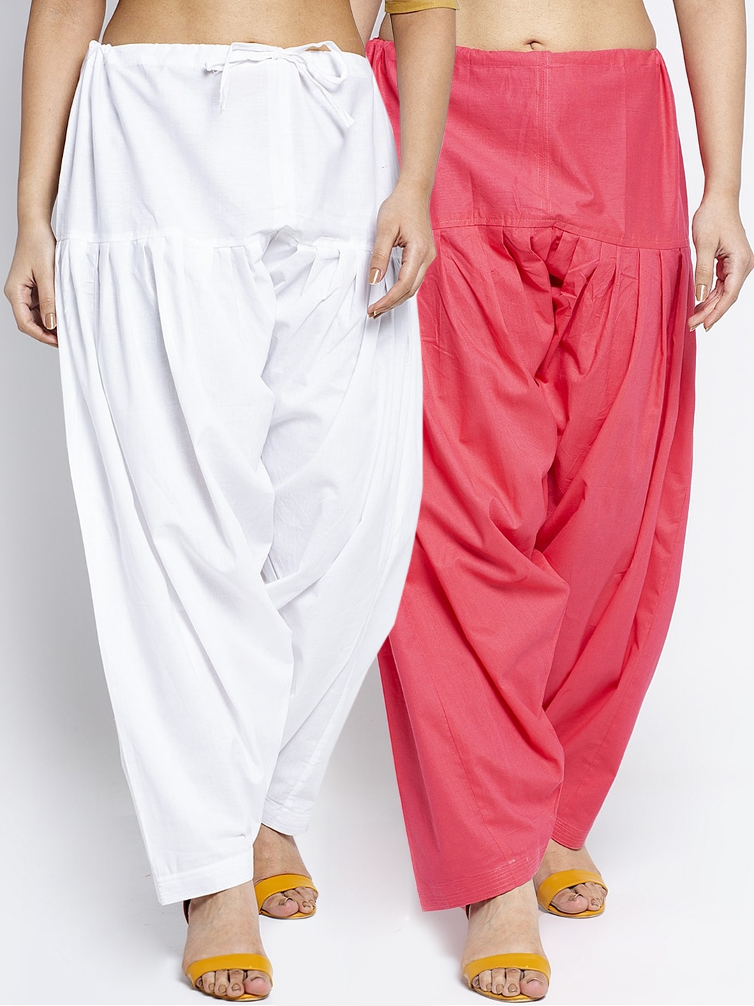 

Jinfo Women Pack Of 2 Solid Pure Cotton Loose Fit Salwar, White