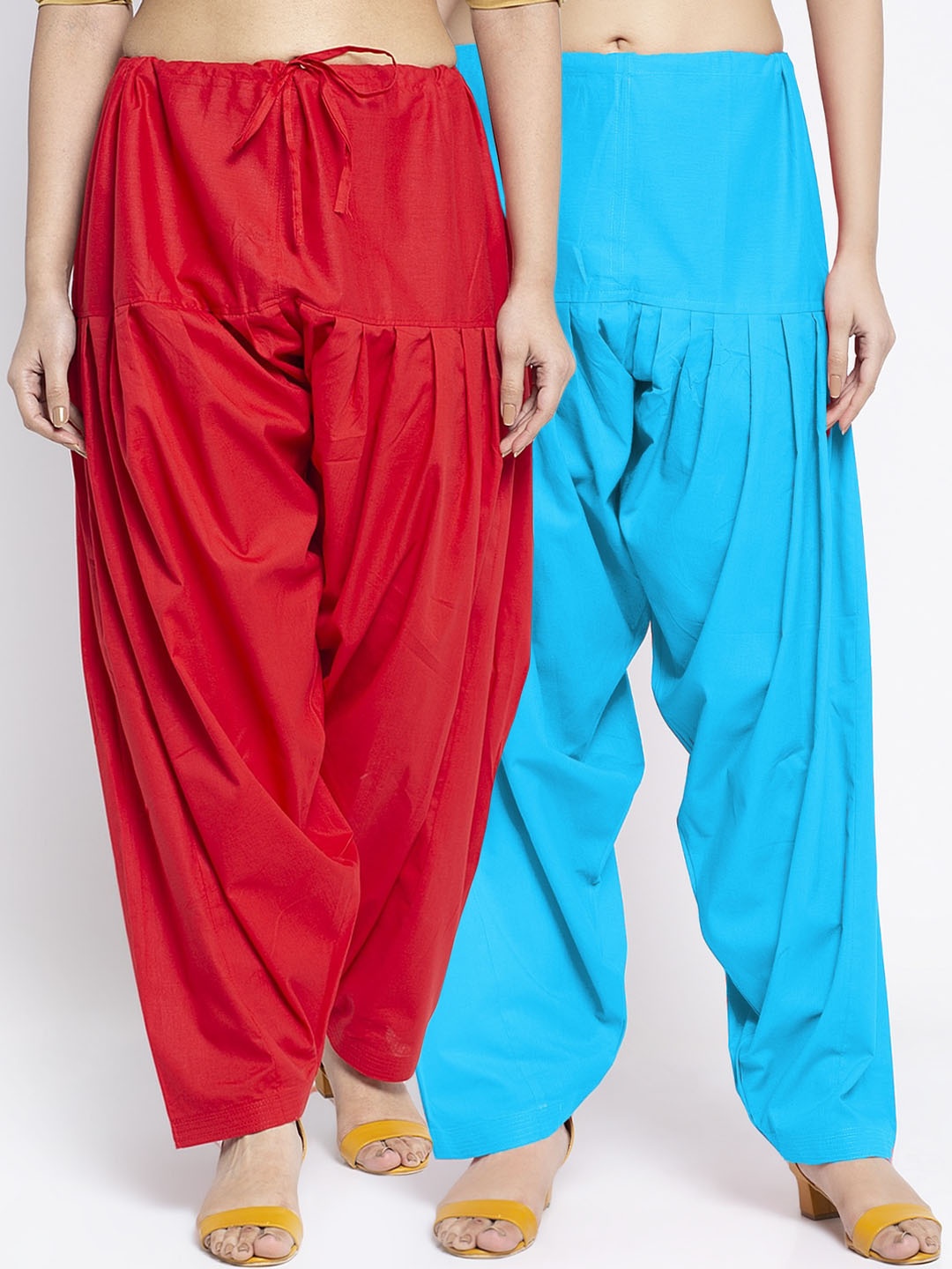 

Jinfo Women Pack Of 2 Red & Blue Solid Pure Cotton Loose-Fit Salwar