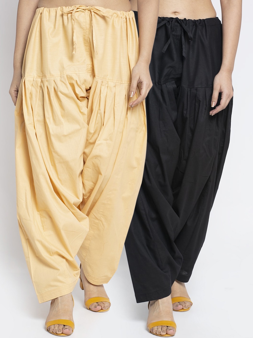

Jinfo Women Pack Of 2 Solid Black & Beige Cotton Loose Fit Salwar