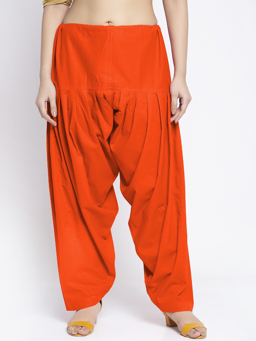 

Jinfo Women Orange Solid Pure Cotton Loose-Fit Salwar