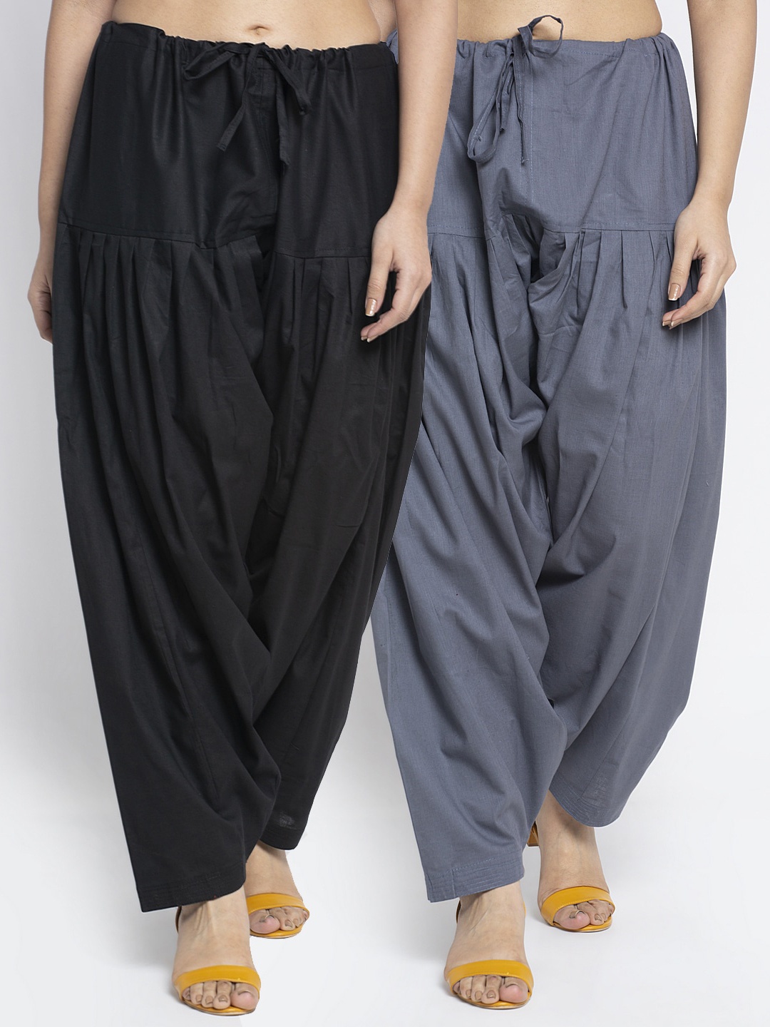 

Jinfo Women Pack Of 2 Solid Loose-Fit Cotton Salwar, Black