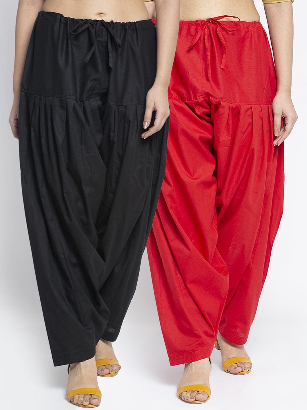 

Jinfo Women Black Red Solid Pack Of 2 Pure Cotton Salwar