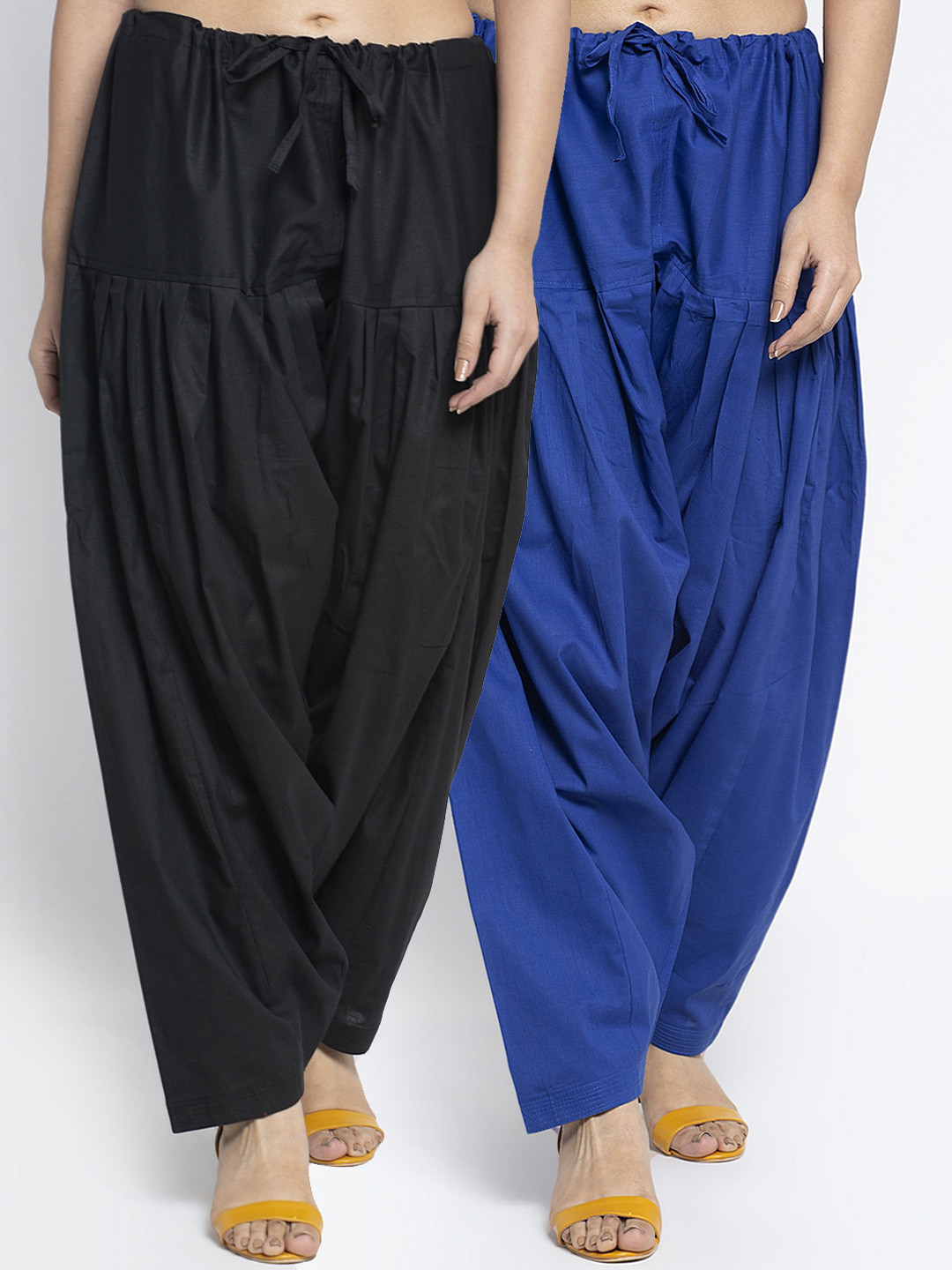 

Jinfo Women Pack Of 2 Solid Pure Cotton Loose Fit Salwar, Black