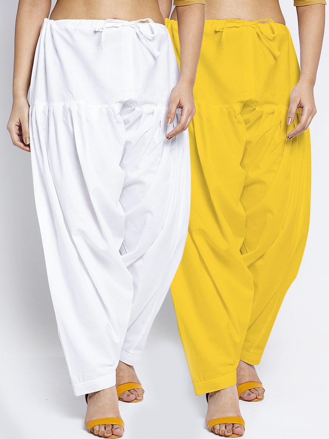 

Jinfo Women Pack Of 2 White & Yellow Solid Pure Cotton Loose Fit Salwar