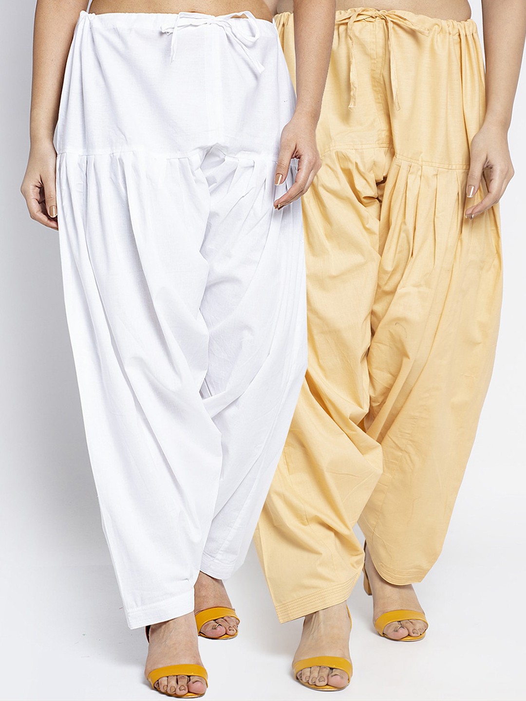 

Jinfo Women Pack Of 2 Solid Loose Fit Cotton Salwar, White