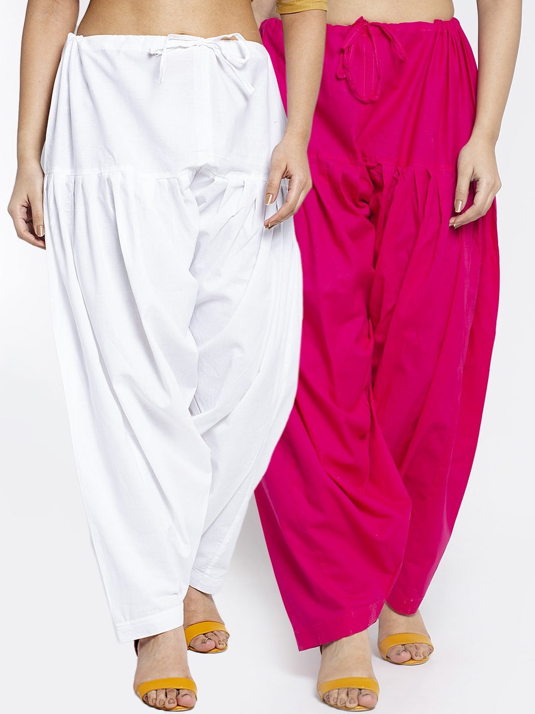 

Jinfo Women Pack Of 2 Solid Pure Cotton Loose-Fit Salwar, White