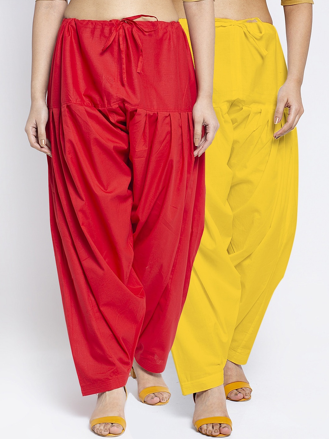 

Jinfo Women Pack Of 2 Solid Loose Fit Cotton Salwars, Red