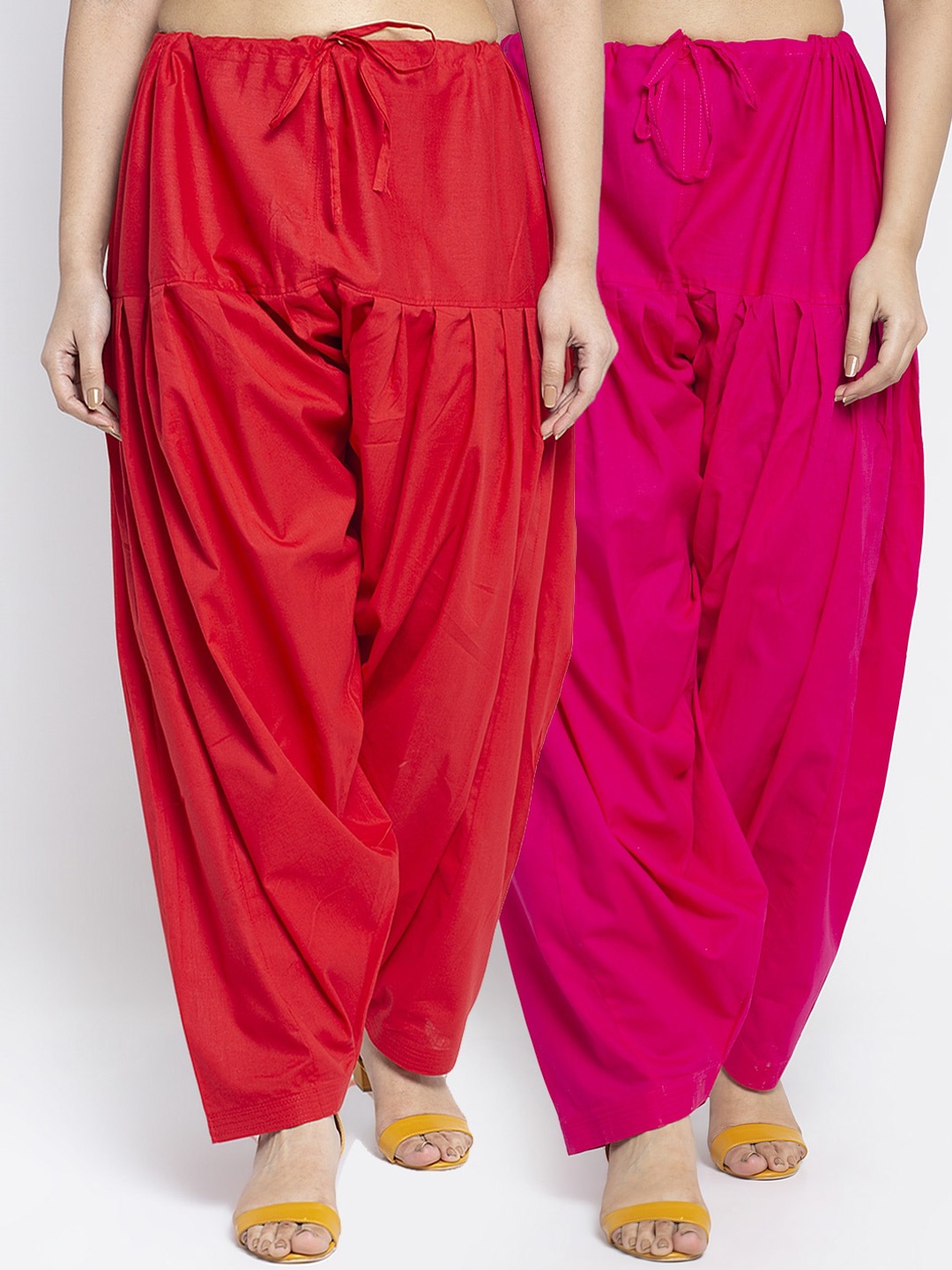 

Jinfo Women Pack Of 2 Solid Pure Cotton Loose-Fit Salwar, Red