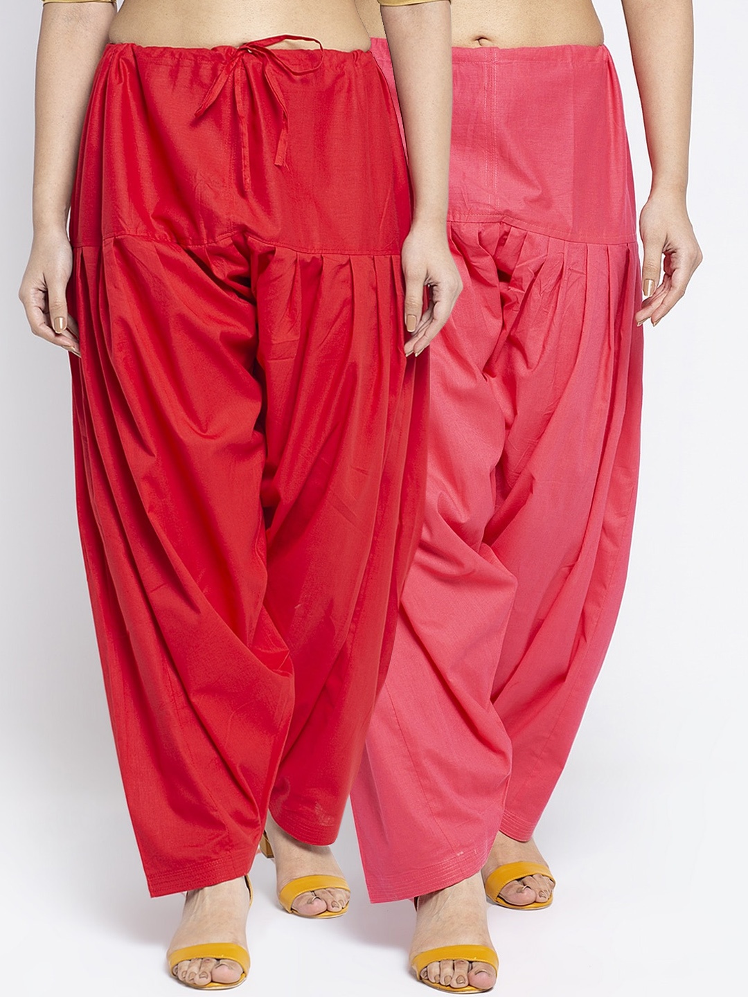 

Jinfo Women Pack Of 2 Solid Loose Fit Cotton Salwar, Red