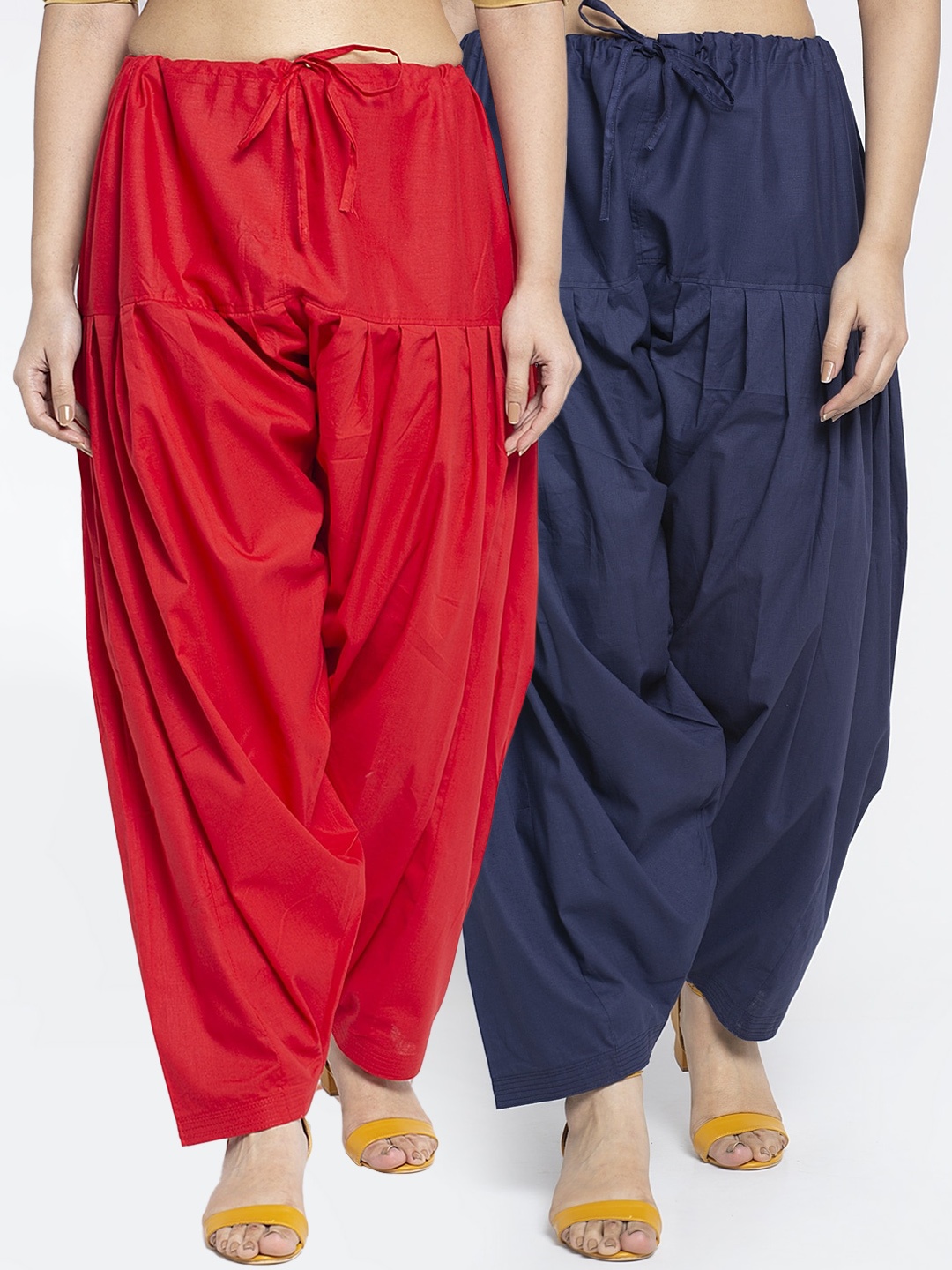 

Jinfo Women Pack Of 2 Solid Loose-Fit Cotton Salwar, Red