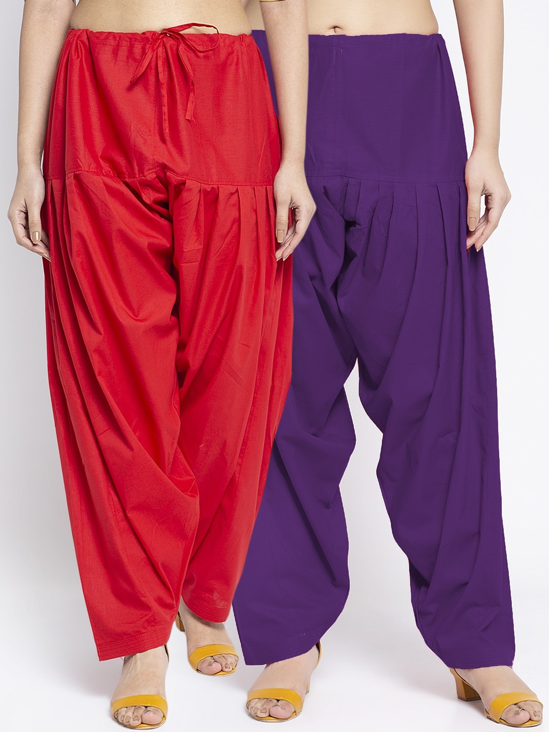 

Jinfo Women Pack Of 2 Solid Pure Cotton Loose-Fit Salwar, Red