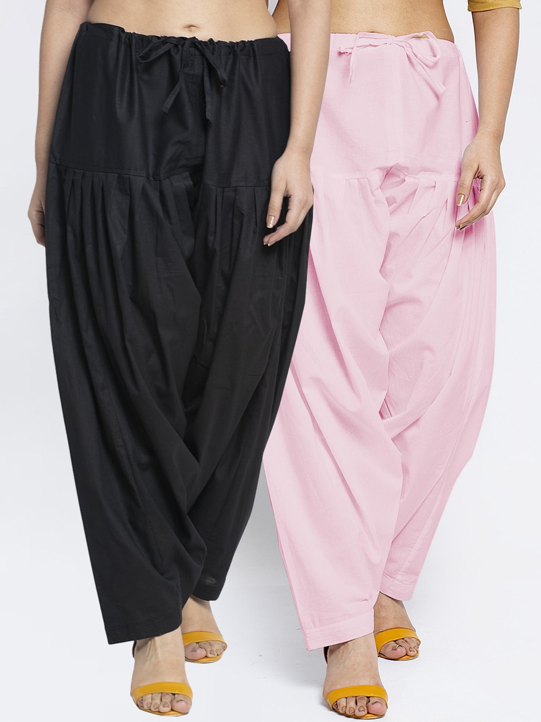 

Jinfo Women Black & Pink Pack Of 2 Solid Pure Cotton Loose-Fit Salwar