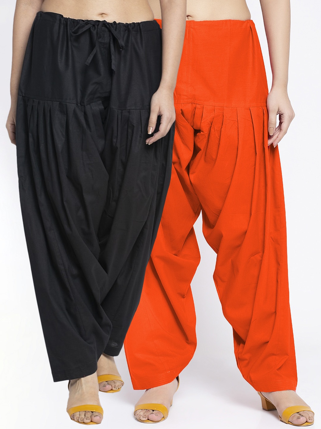 

Jinfo Women Black Orange Pack Of 2 Solid Pure Cotton Loose-Fit Salwar