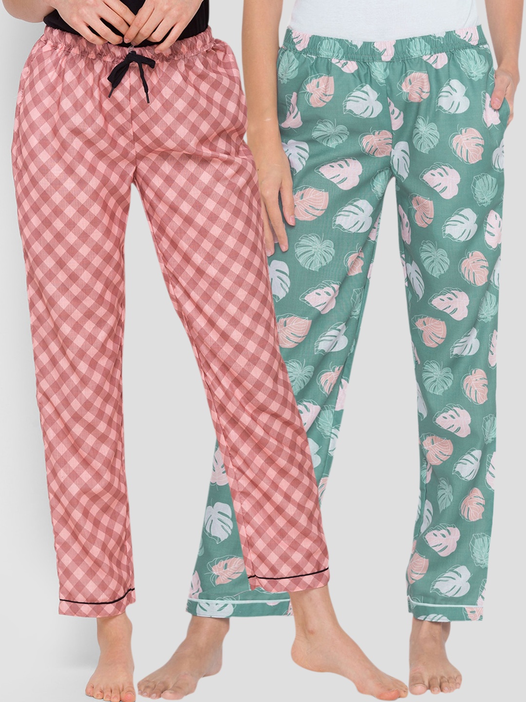 

FashionRack Women Pack of 2 Green & Brown Printed Lounge Pants