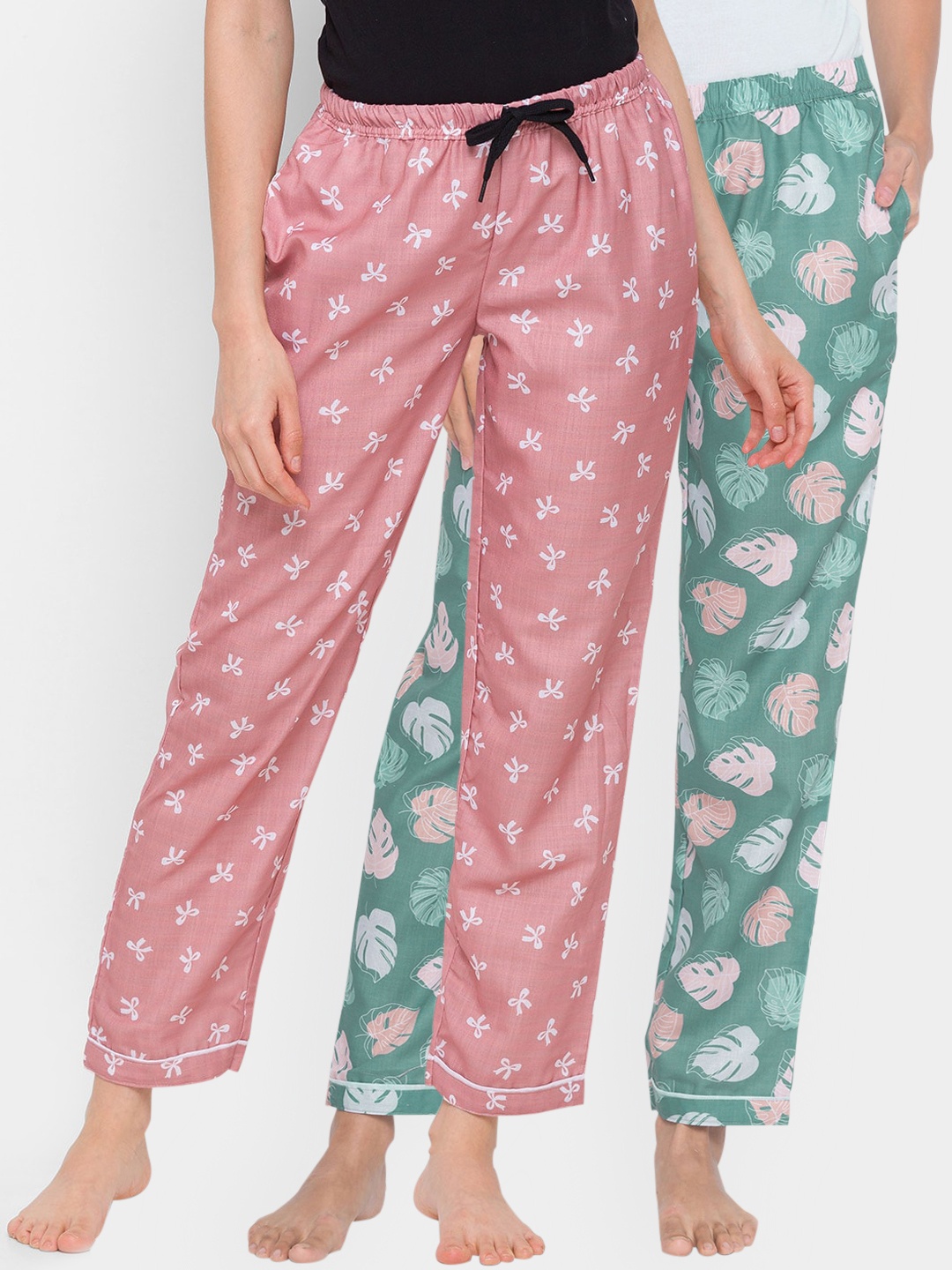 

FashionRack Women Pack of 2 Printed Cotton Lounge Pants, Green