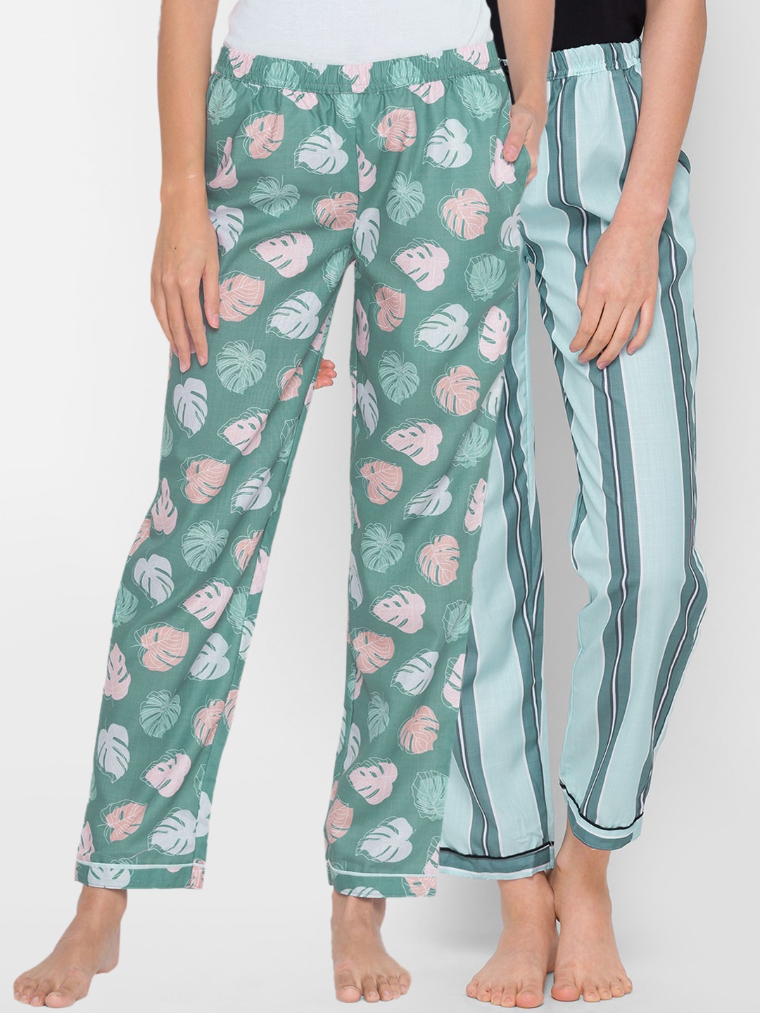 

FashionRack Women Green & Turquoise Blue Printed Lounge Pants Pack Of 2