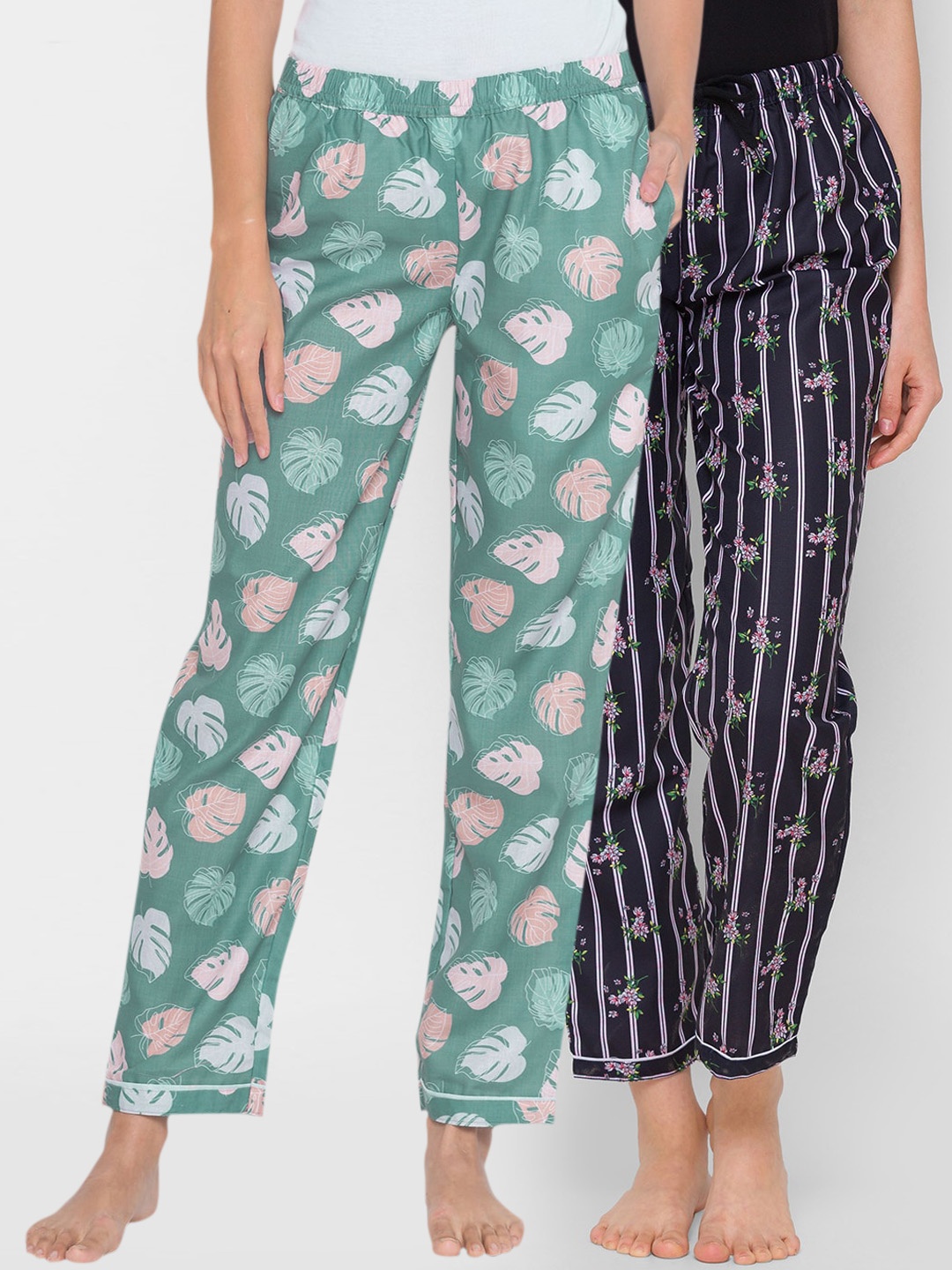 

FashionRack Women Pack of 2 Printed Cotton Lounge Pants, Green